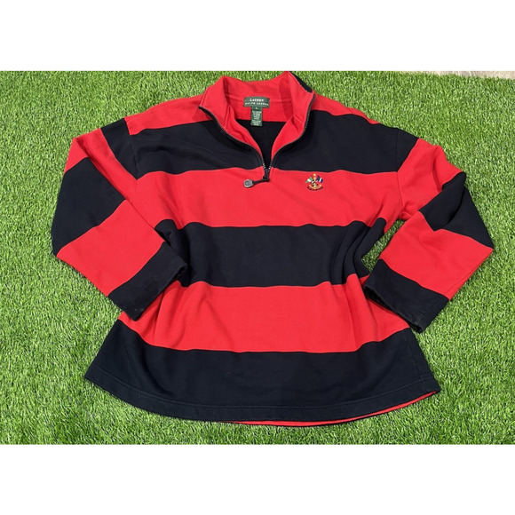 Ralph Lauren Vintage Women's Striped Polo Rugby Sweater Crest Red Blue Large - Picture 1 of 8